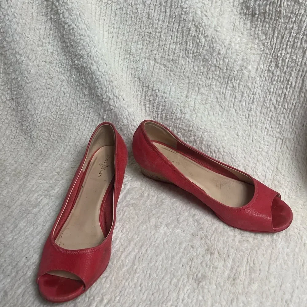 Cole Haan Nike Air leather blood orange Peep Toe Wedge Shoes SZ10B